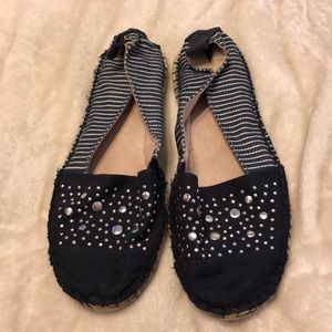 Blue flats with silver embellishments